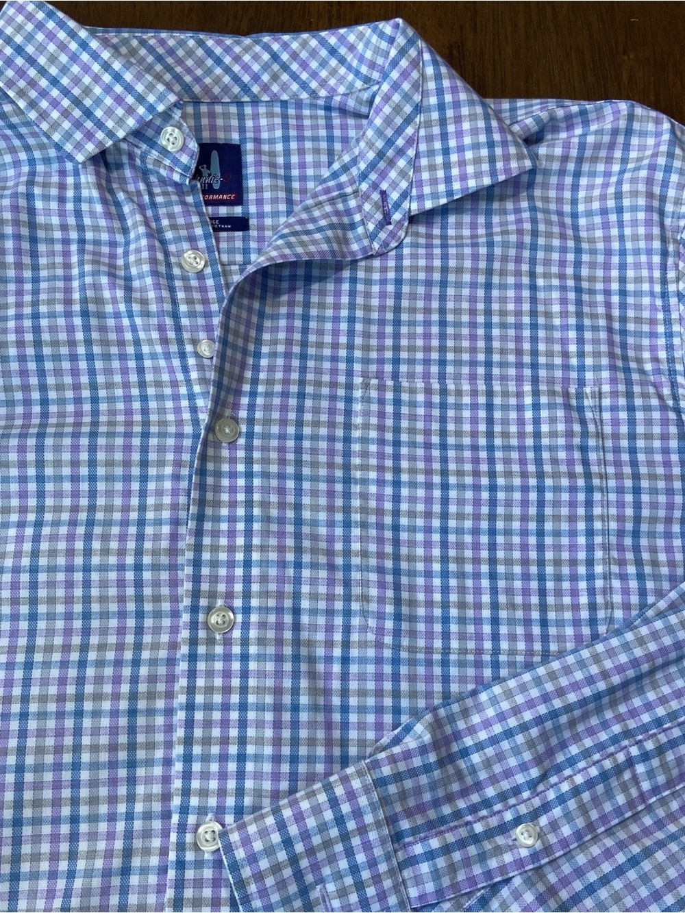 johnnie-O Cary PREP-FORMANCE Mens Large Purple Plaid Long Sleeve Button Shirt